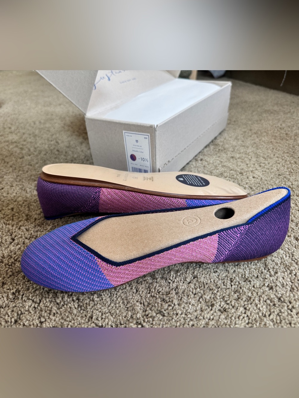 Rothy’s Metallic Lilac Ballet Flats, 10.5, new in box